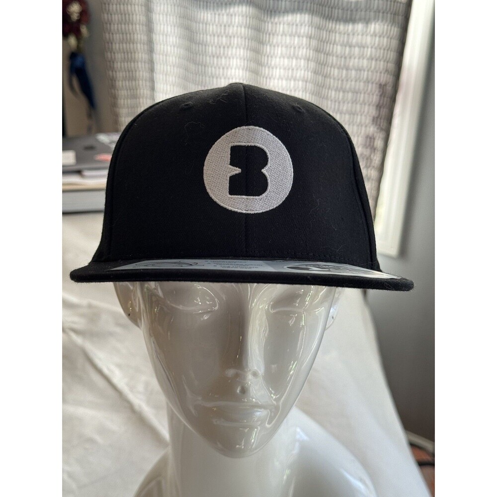 NWT Embroidered Logo Black Snap-back Trucker Hat DEMO Hat 110 one ten brand